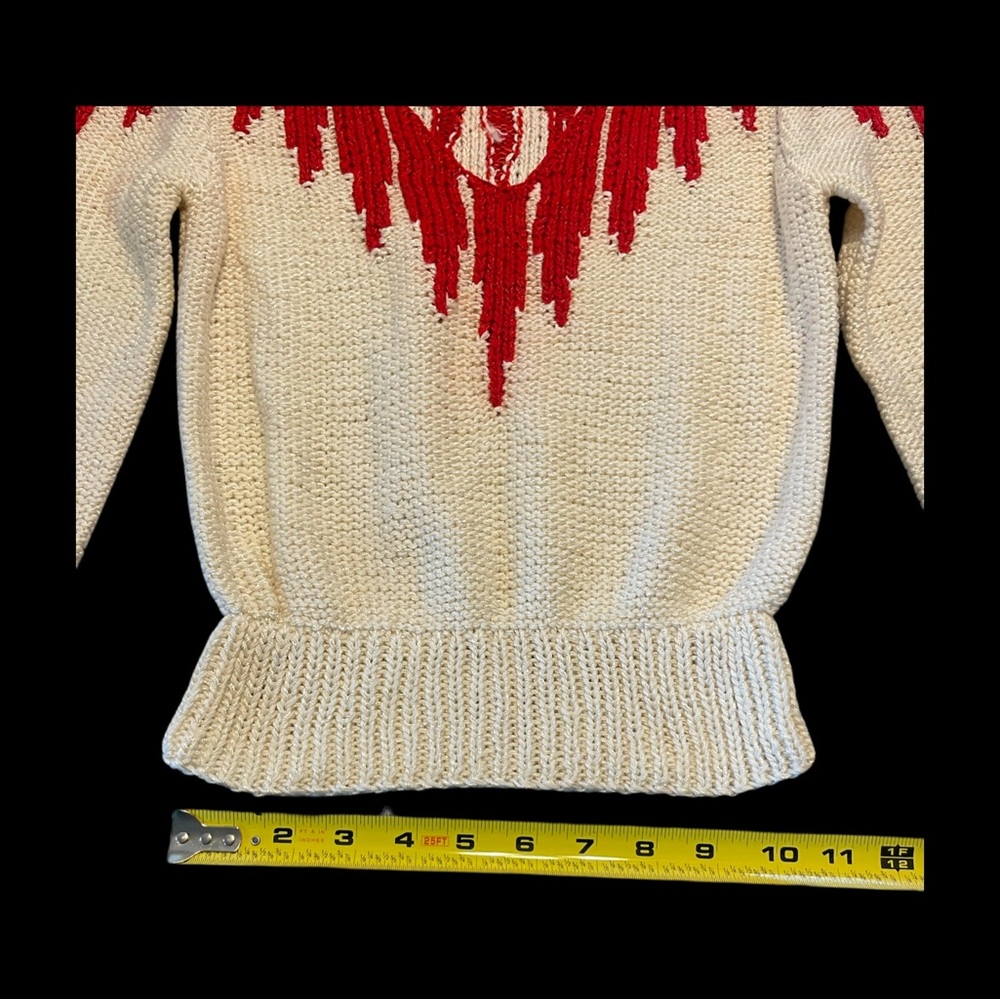 Women’s Cream Crewneck Sweater with Red Yoke Detail - Picture 5 of 6
